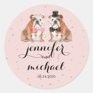 Pink English Bulldog Hochzeit Runder Aufkleber