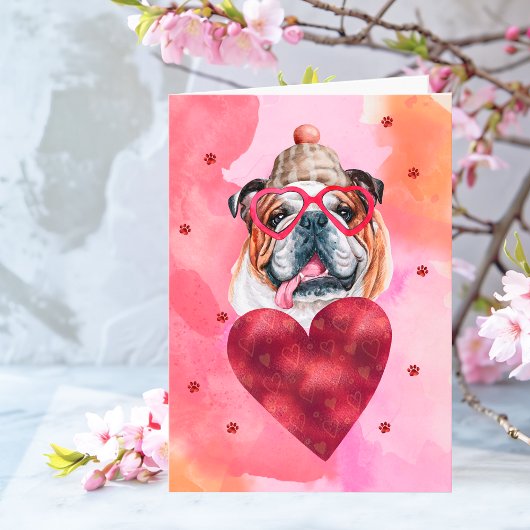 Pink English Bulldog Valentine's Day Gift Dog Karte