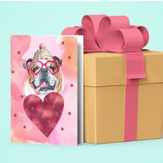 Pink English Bulldog Valentine's Day Gift Dog Karte