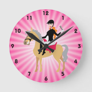 Pink Equestrian Girl Runde Wanduhr