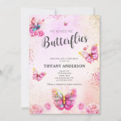 Pink, er gibt mir Schmetterlinge Brautparty Einladung (Vorderseite)
