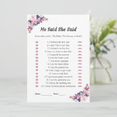 Pink, er sagte, sie sagte Brautparty Spielkarten Einladung (Stehend Vorderseite)