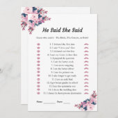 Pink, er sagte, sie sagte Brautparty Spielkarten Einladung (Vorne/Hinten)