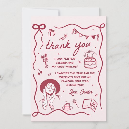 Pink Eras Geburtstagsparty Dankeskarte (Vorderseite)