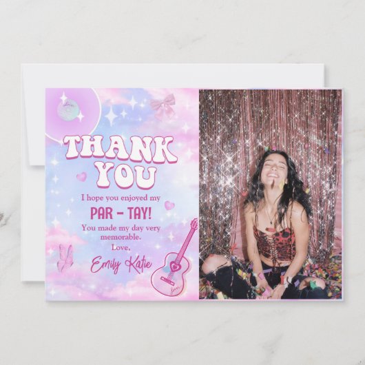 Pink Eras Geburtstagsparty Dankeskarte (Vorderseite)