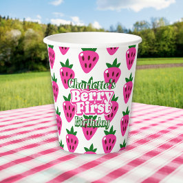 Pink Erdbeere Erste Geburtstag Pappbecher