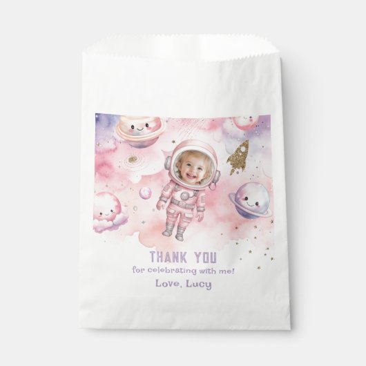 Pink Erste Reise um die Sonne Weltraum Mädchen Geb Geschenktütchen (Vorderseite)
