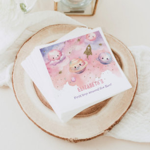 Pink Erste Reise um die Sonne Weltraum Mädchen Geb Serviette