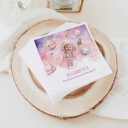 Pink Erste Reise um die Sonne Weltraum Mädchen Geb Serviette