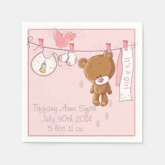 Pink Es ist ein Girl Baby Shower Party Napkins Serviette (Vorderseite)