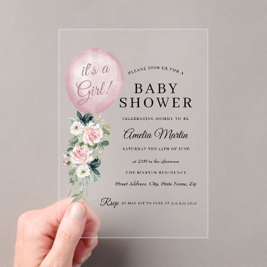 Pink Es ist eine Babydusche der Girl Balloon Acryleinladungen (Insitu (Handheld))
