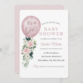 Pink Es ist eine Babydusche der Girl Balloon Einladung (Vorne/Hinten)