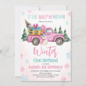Pink Es wird viel Schnee-Spaß Geburtstag Einladung (Vorderseite)