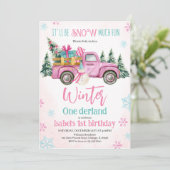 Pink Es wird viel Schnee-Spaß Geburtstag Einladung (Stehend Vorderseite)
