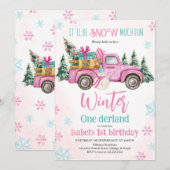 Pink Es wird viel Schnee-Spaß Geburtstag Einladung (Vorne/Hinten)