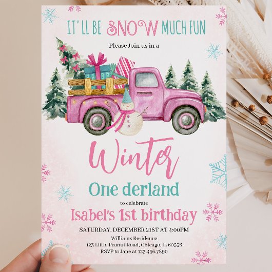 Pink Es wird viel Schnee-Spaß Geburtstag Einladung