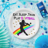 PINK ESSEN, SCHLAFEN, TRAIN, SPIELEN SOFTBALLDESIG PAPPTELLER (Party)