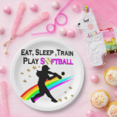 PINK ESSEN, SCHLAFEN, TRAIN, SPIELEN SOFTBALLDESIG PAPPTELLER (Party)