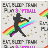 PINK ESSEN, SCHLAFEN, TRAIN, SPIELEN SOFTBALLDESIG STOFF (Nahaufnahme)