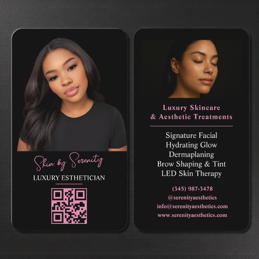 Pink Esthetician QR Code Luxury Black Beauty Visitenkarte