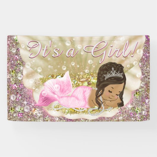 Pink Ethnic Mermaid Baby Showbanner Banner (Horizontal)