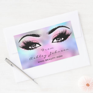 Pink Eyelashes Makeup Artist Holograph Rechteckiger Aufkleber