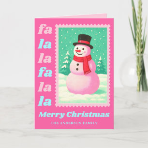 Pink Fa La Snowman Weihnachtsfeier Briefmarke Feiertagskarte