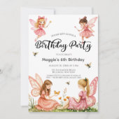 Pink Fairies Woodland 6. Geburtstagsparty Einladung (Vorderseite)