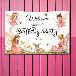 Pink Fairies Woodland Dei Birhday Party Willkommen Banner
