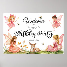 Pink Fairies Woodland Dei Birhday Party Willkommen Poster