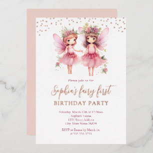 Pink Fairy 1. Geburtstagseinladung Folieneinladung