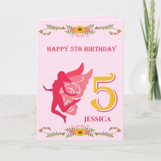 Pink Fairy 5. Geburtstag Karte (Vorderseite)