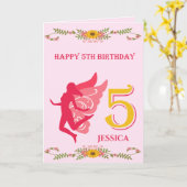 Pink Fairy 5. Geburtstag Karte (Gelbe Blume)
