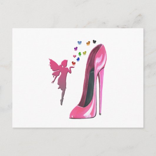 Pink Fairy and Stiletto Shoe Art Postkarte (Vorderseite)