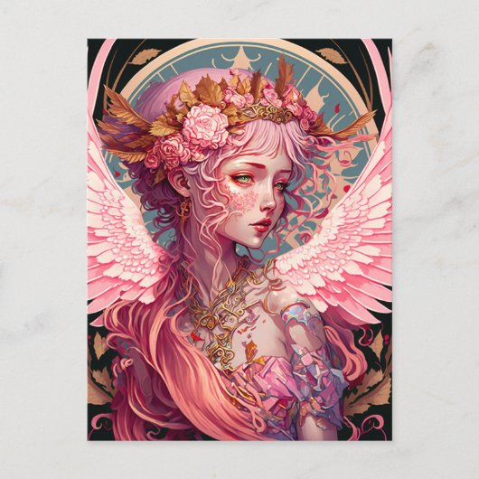 Pink Fairy Angel Fantasy Art Postkarte (Vorderseite)