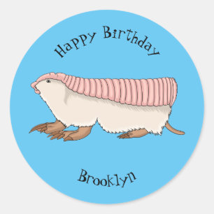 Pink fairy armadillo cartoon illustration runder aufkleber
