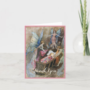 Pink Fairy Baby Blessings Baby Shower  Dankeskarte