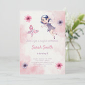 Pink Fairy Birthday Einladung (Stehend Vorderseite)