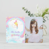 Pink Fairy Birthday Foto Einladung (Stehend Vorderseite)