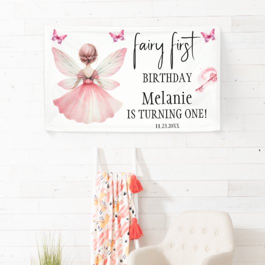 Pink Fairy Butterfells Magic Wand Erster Geburtsta Banner (Insitu)
