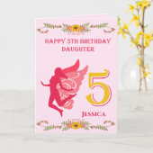 Pink Fairy Daughter 5. Geburtstag Karte (Gelbe Blume)
