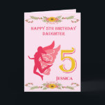 Pink Fairy Daughter 5. Geburtstag Karte<br><div class="desc">Pink Fairy Daughter's 5. Geburtstagskarte Diese Happy 5. Geburtstagskarte enthält eine schwungvolle rosa Fee auf einem hellrosa Hintergrund mit gelben Blume. Diese Karte wäre eine gute Möglichkeit, um Ihre Daughters 5. Geburtstag zu feiern, besonders wenn sie Fairies Liebe. Die Karte kann mit ihrem Namen auf der Vorderseite personalisiert werden. Die...</div>