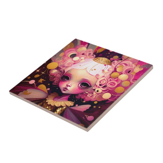 Pink Fairy Fantasy Art Fliese (Seite)