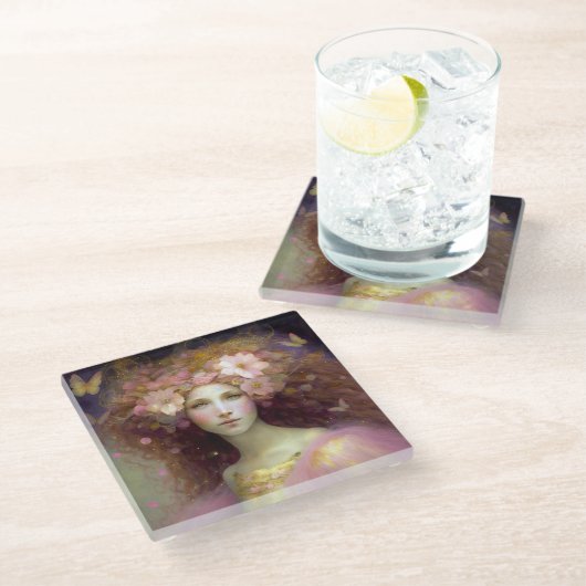 Pink Fairy Fantasy Art Glasuntersetzer (Schrägansicht)