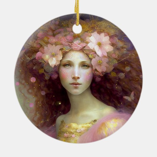 Pink Fairy Fantasy Art Keramik Ornament (Hinten)