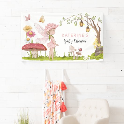 Pink Fairy Forest Fairy Tale Baby Dusche Banner (Insitu)