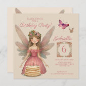 Pink Fairy Girls Geburtstag Einladung (Vorne/Hinten)