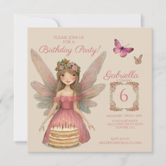 Pink Fairy Girls Geburtstag Einladung