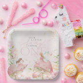 Pink Fairy Mushroom Floral Garden 1st Birthday Pappteller (Party)