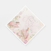 Pink Fairy Mushroom Floral Garden 1st Birthday Serviette (Ecke)